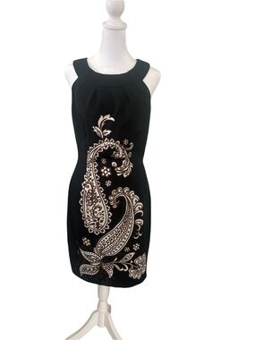 Connected Apparel Black Paisley Sheath Dress Elegant Sleeveless Cocktail Dress 6